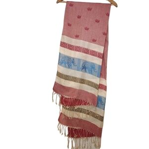 Pashmina Pink & Blue Elephant Print Cashmere Scarf, One Size